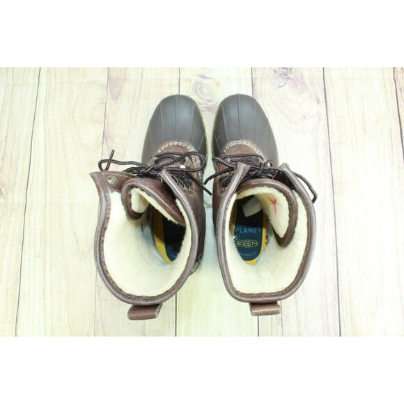 LL Bean Brown Leather Lace Up Shearling Lined Insulated Duck Boots Size 10 Wide - Picture 7 of 11